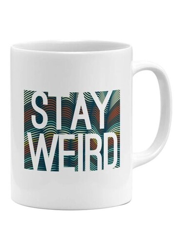 Stay Weird Printed Mug White/Green/Brown