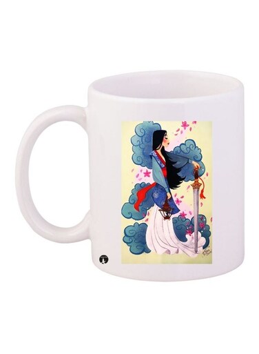 Cartoon Girl Printed Coffee Mug White/Blue/Yellow 11ounce