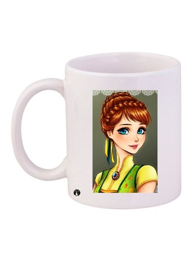 Cartoon Girl Printed Coffee Mug White/Green/Beige