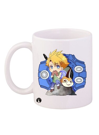 Digimon Printed Mug White/Blue/Yellow 11ounce