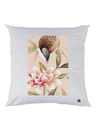 Bird With A Flower Printed Cushion polyester White/Brown/Pink 30x30cm