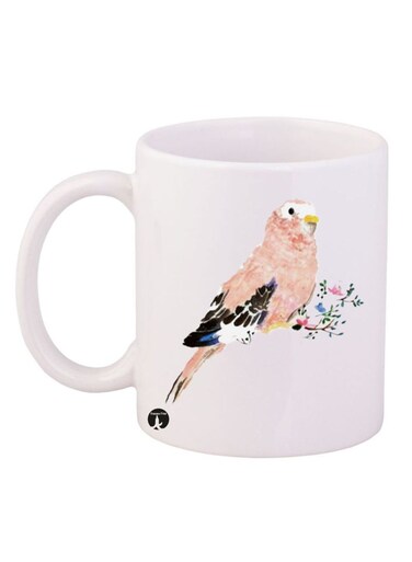 A Bird Design Mug White/Pink/Black 12ounce