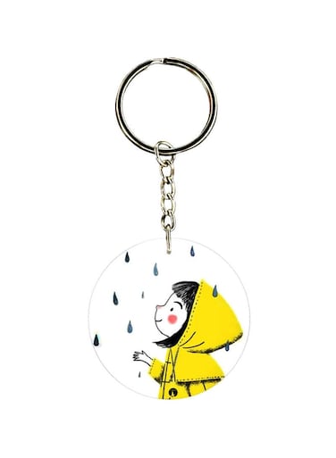 Double Sided Child In Rain Printed Keychain