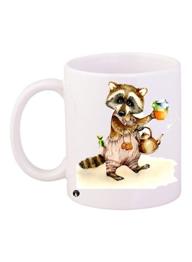 Cartoon Printed Coffee Mug White/Brown/Beige 11ounce
