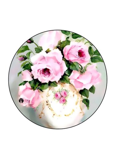 Roses Themed Fridge Magnet Pink/Green/White 5.5cm