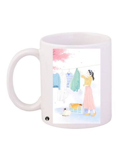 Girl Printed Coffee Mug White/Pink/Green