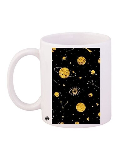 Galaxy Printed Coffee Mug White/Black/Yellow 11ounce