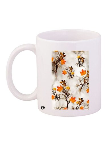 Autumn Leaves Printed Coffee Mug White/Orange/Brown 11ounce