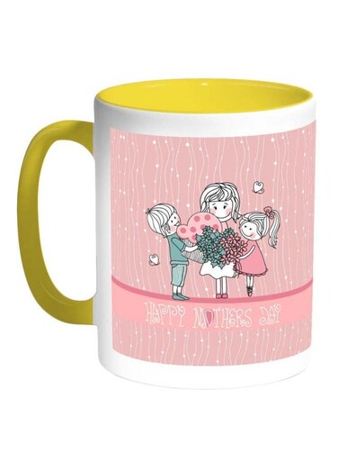 Happy Mother's Day Printed Coffee Mug White/Yellow/Pink 325ml