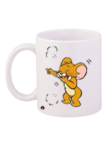 Printed Ceramic Coffee Mug White/Orange