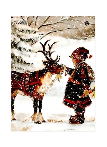 Girl And Deer Printed Metallic Plate White/Red/Black 20x15cm