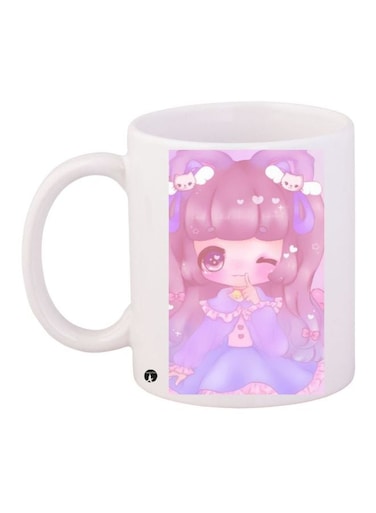 Printed Coffee Mug White/Pink/Brown 11ounce