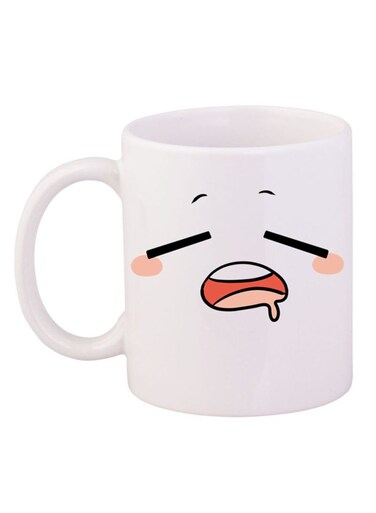 A Funny Face Design Mug White/Beige/Pink 12ounce