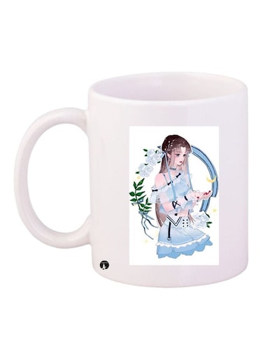 Anime Girl Printed Coffee Mug White/Blue/Green 11ounce