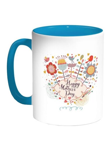 Happy Mothers Day Printed Coffe Mug White/Turquoise/Yellow