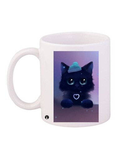 Cat Printed Coffee Mug White/Blue/Purple 11ounce