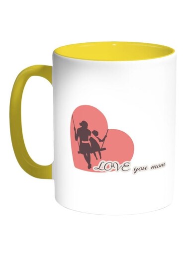 I Love You Mom Printed Coffee Mug Yellow/Pink/White 325ml
