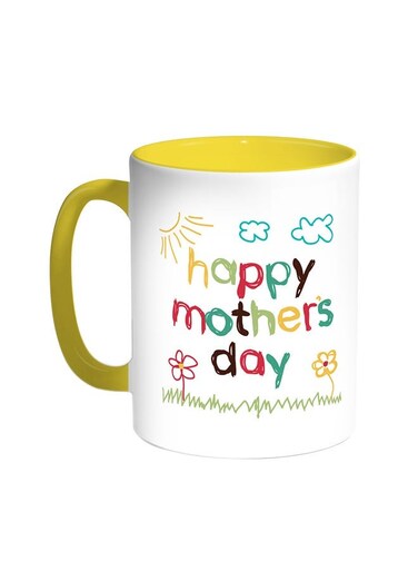 Happy Mother's Day Printed Coffee Mug Yellow/White 11ounce