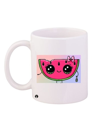Watermelon Printed Ceramic Coffee Mug White/Pink/Green 11ounce
