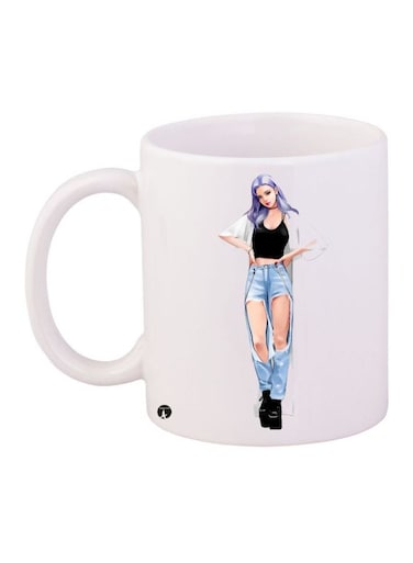 Cartoon Girl Printed Coffee Mug White/Black/Beige