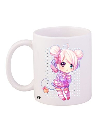 Anime Girl Printed Coffee Mug White/Pink/Yellow 11ounce