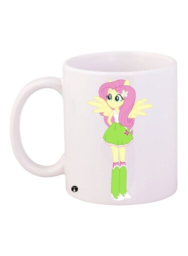 Cartoon Printed Coffee Mug White/Green/Pink 11ounce