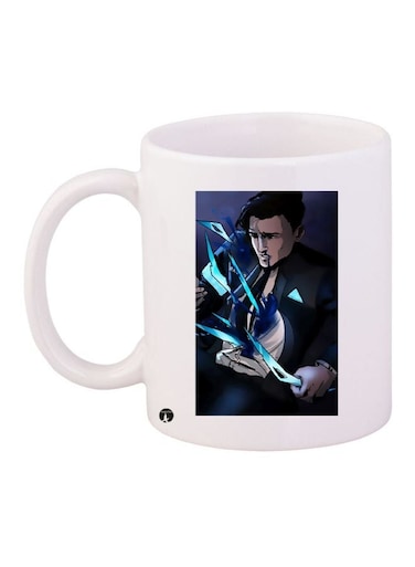 Cartoon Printed Coffee Mug White/Blue/Black 11ounce