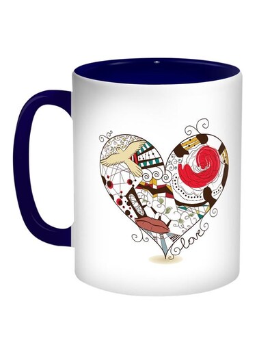 Romantic Heart Printed Coffee Mug Blue/White/Red 11ounce