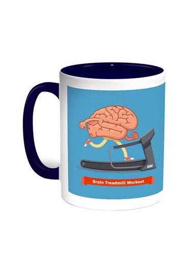 Brain Treadmill Workout Printed Coffee Mug Blue/White 11ounce