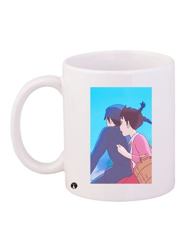 Cartoon Printed Ceramic Coffee Mug White/Blue/Pink 11ounce