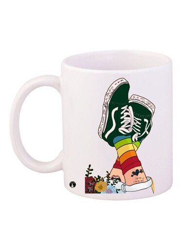 Shoes Printed Coffee Mug White/Green/Beige 11ounce