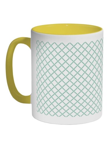 Circles And Squares Printed Coffee Mug Yellow/White/Green 325ml
