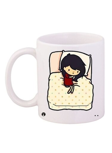 Cartoon Girl Printed Coffee Mug White/Yellow/Maroon 11ounce