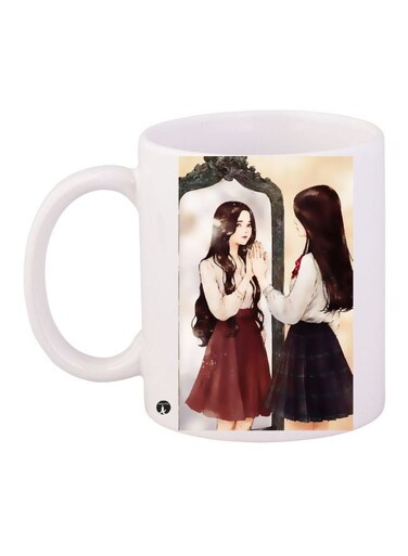 Girl Printed Coffee Mug White/Brown/Beige 11ounce