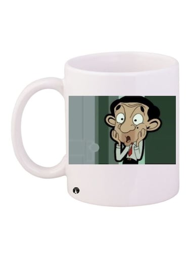 Mr. Bean Printed Coffee Mug White/Beige/Green 11ounce