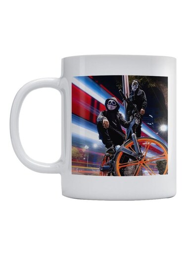 Cyclists Printed Mug White/Black/Orange