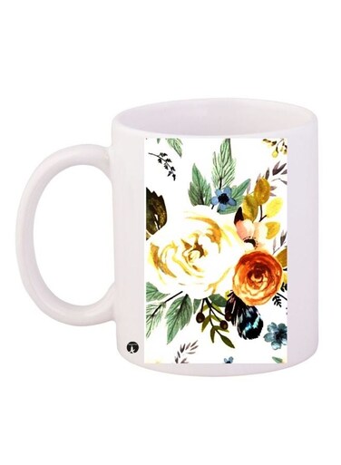 Floral Printed Coffee Mug White/Green/Yellow 11ounce
