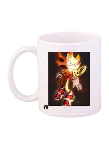 Sonic Video Game Printed Mug White/Orange/Yellow Standard Size