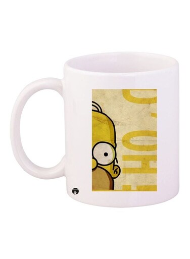 Printed Ceramic Coffee Mug White/Yellow/Black 11ounce