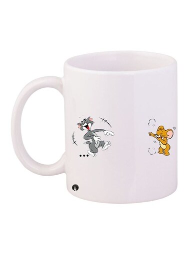 Tom And Jerry Printed Coffee Mug White/Grey/Brown 11ounce