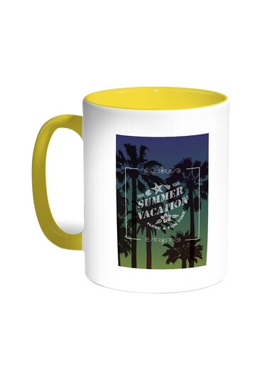 Summer Vacation Printed Coffee Mug Yellow/White 11ounce