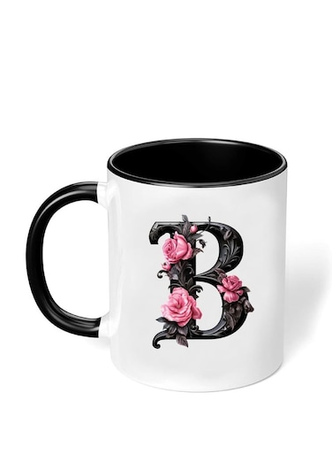 RYN&reg; Ceramic Coffee Mug with Initial Design Printed Gift for Coffee and Tea Lovers 11 Oz alphabet B