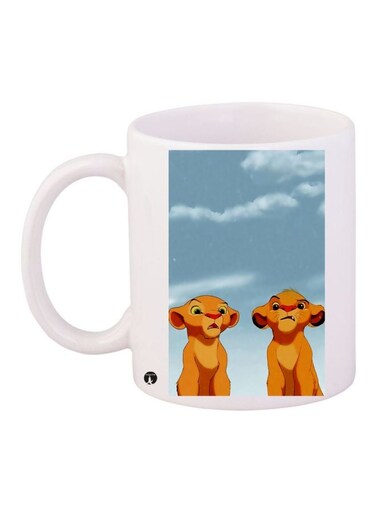 Cartoon Lion Printed Coffee Mug White/Blue/Brown
