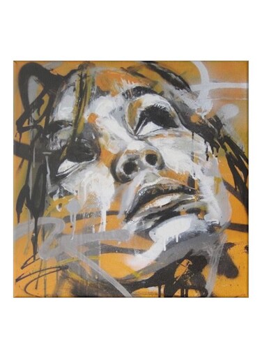 A Girl Stained With Colour Themed Canvas Painting With Frame Grey/Black/Brown 50x50cm