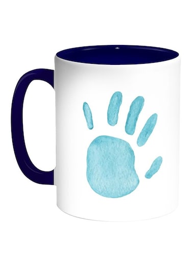 Palm Of The Hand Printed Coffee Mug White/Blue 11ounce