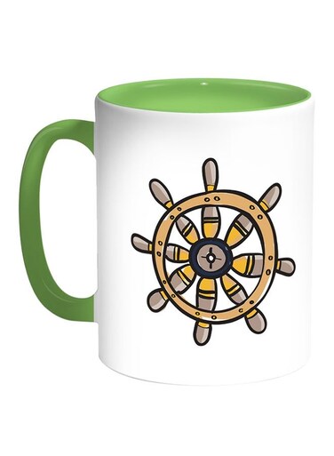 Steering Wheel Printed Coffee Mug White/Green 11ounce