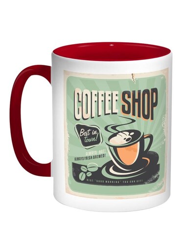 Old Coffee Shop Printed Coffee Mug Red/White/Green