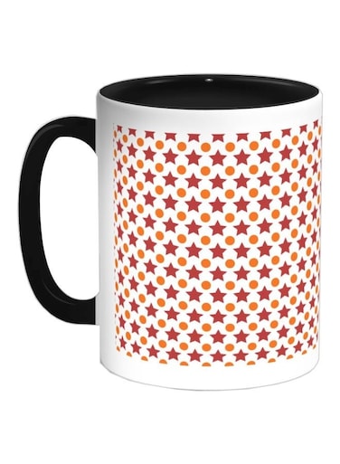 Star And Circle Motif Printed Coffee Mug Black/Red/Orange 325ml