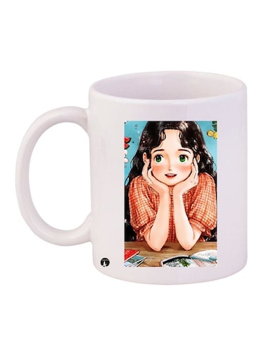 Girl Printed Ceramic Coffee Mug White/Beige/Red 11ounce