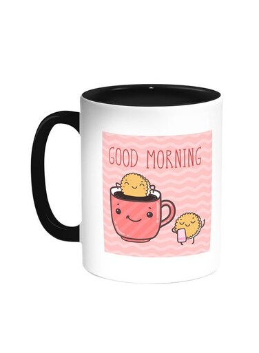 Good Morning Printed Coffee Mug Black/White 11ounce